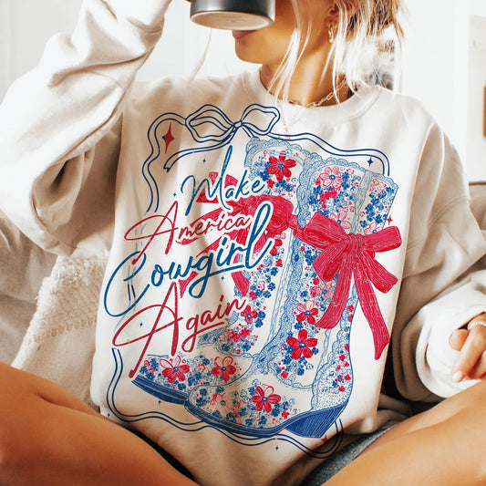 RTS*MAKE AMERICA COW GIRL * GLITTER CLEAR FILM SCREENPRINT TRANSFER