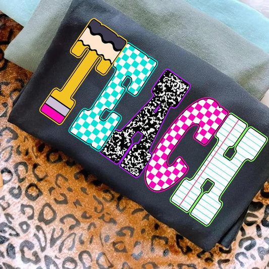RTS* RETRO TEACH PATTERN* GLITTER CLEAR FILM SCREENPRINT TRANSFER