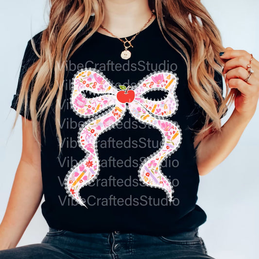 RTS * TEACHER LACE BOW* GLITTER CLEAR FILM SCREENPRINT TRANSFER