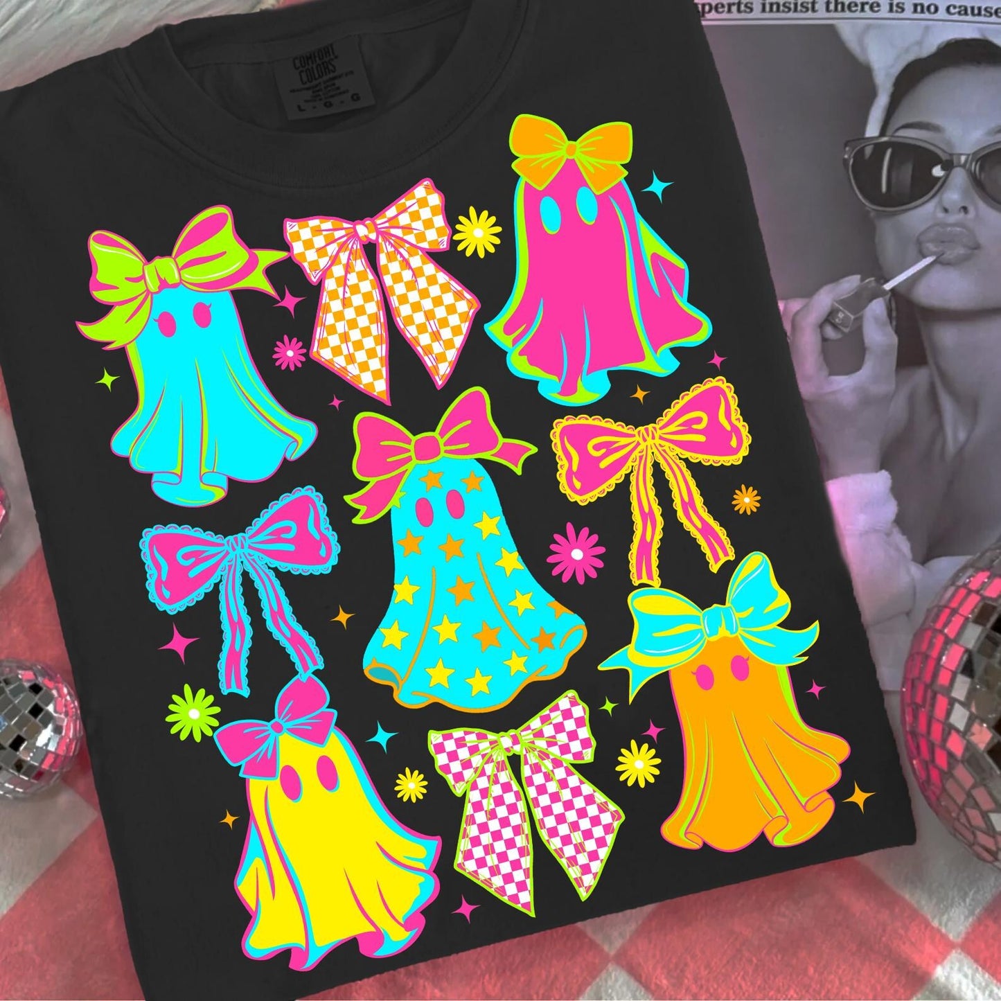 PRE-ORDER *NEON COQUETTE GHOST * GLITTER CLEAR FILM SCREENPRINT TRANSFER
