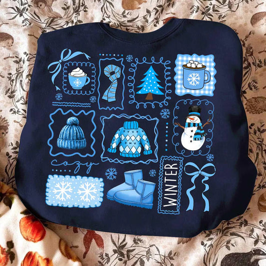 PRE-ORDER**COZY SEASON WINTER COLLAGE** CLEAR FILM SCREEN PRINT TRANSFER WITH GLITTER