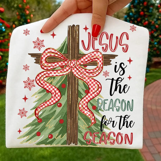 *JESUS IS TH REASON TREE  * GLITTER CLEAR FILM SCREENPRINT TRANSFER
