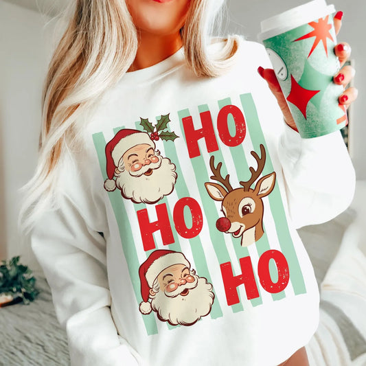 *HO HO HO SANTA REINDEER * GLITTER CLEAR FILM SCREENPRINT TRANSFER