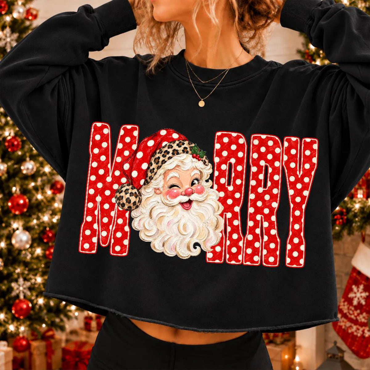 PRE-ORDER *POLKA DOT SANTA WINKING * GLITTER CLEAR FILM SCREENPRINTS