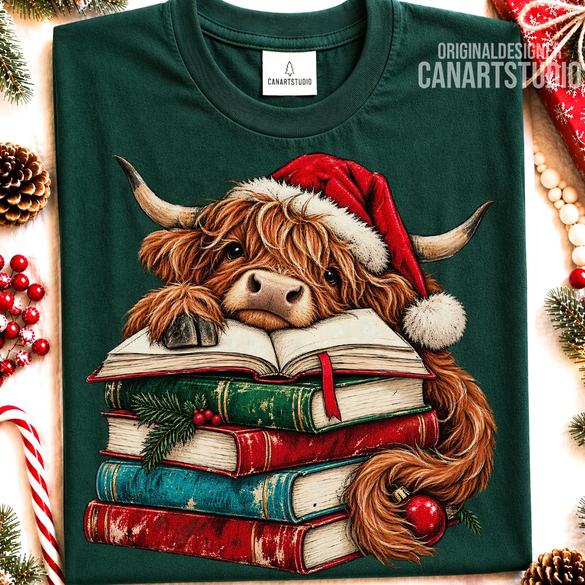 PRE-ORDER *HIGHLAND COW WITH BOOKS* GLITTER CLEAR FILM SCREENPRINTS