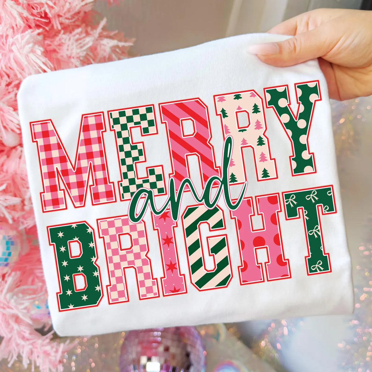 *MERRY AND BRIGHT CUTE * GLITTER CLEAR FILM SCREENPRINT TRANSFER
