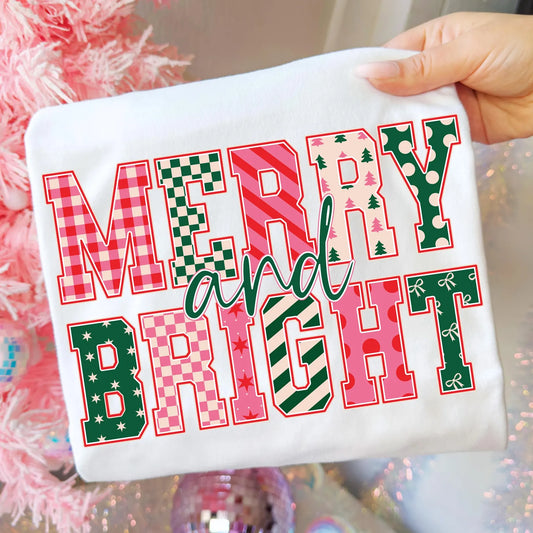 *MERRY AND BRIGHT CUTE * GLITTER CLEAR FILM SCREENPRINT TRANSFER