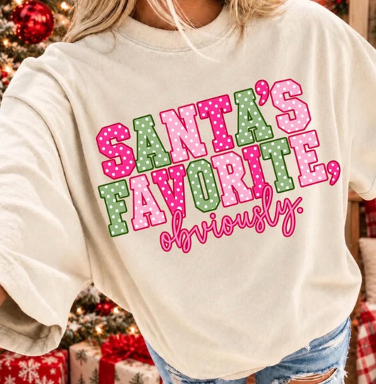 PRE-ORDER *SANTA'S FAVORITE OBVIOUSLY * GLITTER CLEAR FILM SCREENPRINTS