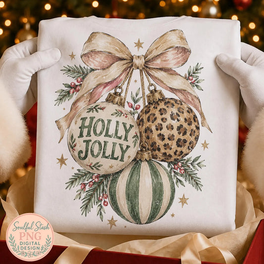 PRE-ORDER *HOLLY JOLLY LEOPARD ORNAMENT* GLITTER CLEAR FILM SCREENPRINT