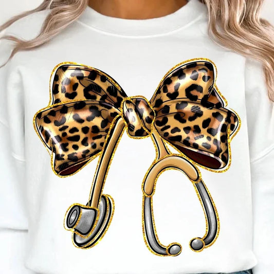 PRE-ORDER** LEOPARD STETHOSCOPE* GLITTER CLEAR FILM SCREENPRINT TRANSFER