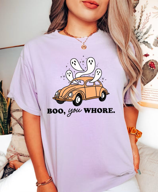 RTS ** BOO YOU WHORE CAR GHOST ** GLITTER CLEAR FILM SCREEN PRINT TRANSFER - Nu Kustomz llc