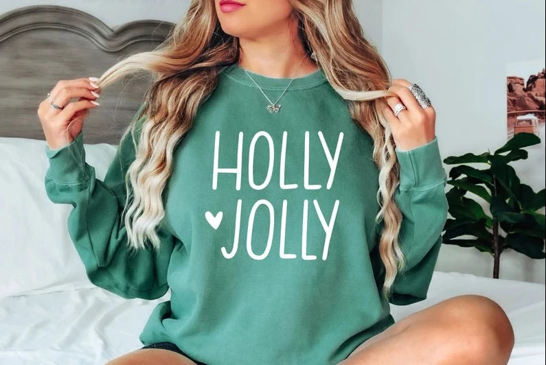 RTS ** HOLLY JOLLY** SINGLE COLOR SCREENPRINT TRANSFER ( WHITE ) - Nu Kustomz llc