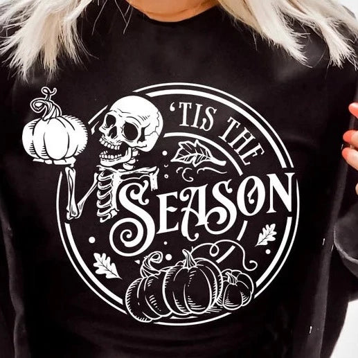 RTS ** TIS THE SEASON SKELLETON ** SINGLE COLOR SCREENPRINT TRANSFER ( WHITE ) - Nu Kustomz llc