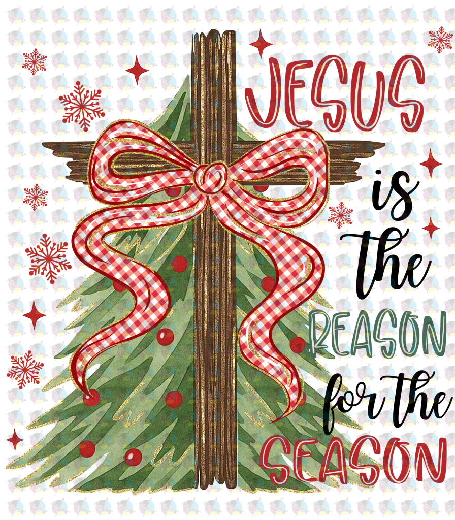 *JESUS IS TH REASON TREE * GLITTER CLEAR FILM SCREENPRINT TRANSFER