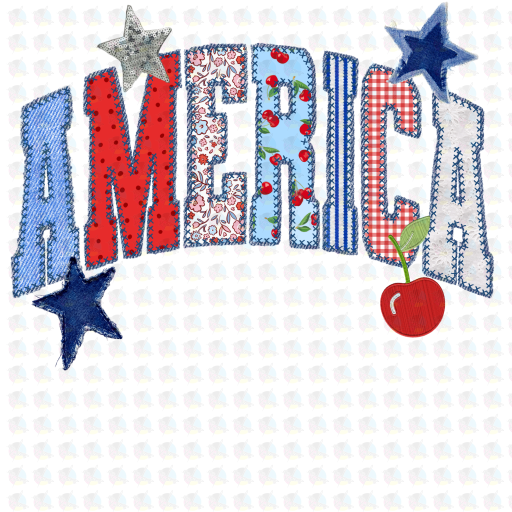 PRE- ORDER*AMERIACA STARS AND CHERRIES** GLITTER CLEAR FILM SCREEN PRINT TRANSFER ** (Copy)