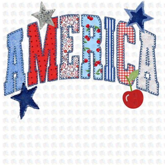 PRE- ORDER*AMERIACA STARS AND CHERRIES** GLITTER CLEAR FILM SCREEN PRINT TRANSFER ** (Copy)