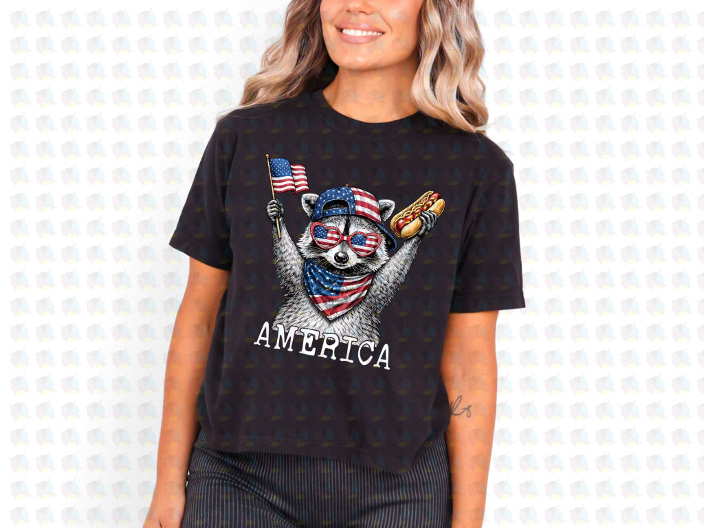 PRE- ORDER*AMERICA RACCOON** GLITTER CLEAR FILM SCREEN PRINT TRANSFER **