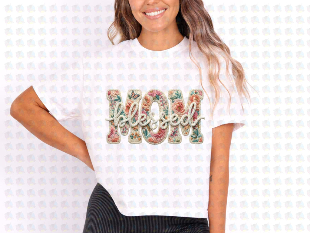 PRE- ORDER**BLESSED MOM ** GLITTER CLEAR FILM SCREEN PRINT TRANSFER **
