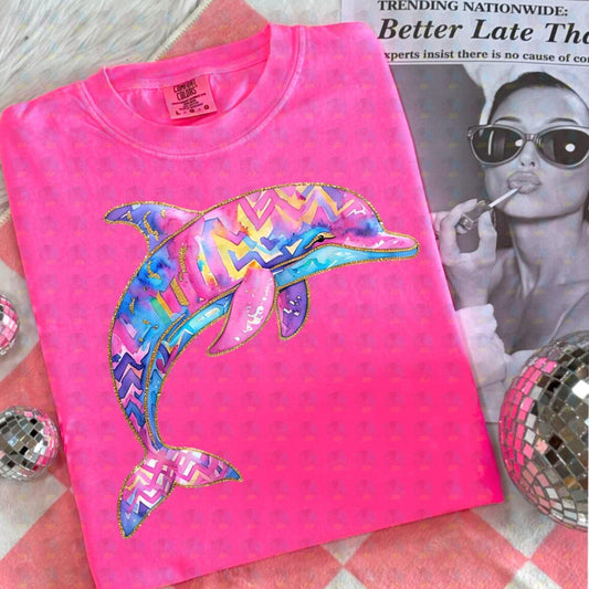 PRE- ORDER*COQUETTE DOLPHIN ** GLITTER CLEAR FILM SCREEN PRINT TRANSFER **