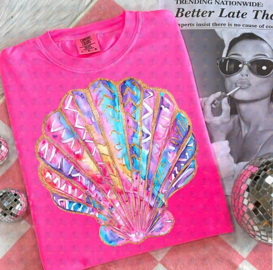 PRE- ORDER**COQUETTE SEASHELL ** GLITTER CLEAR FILM SCREEN PRINT TRANSFER **