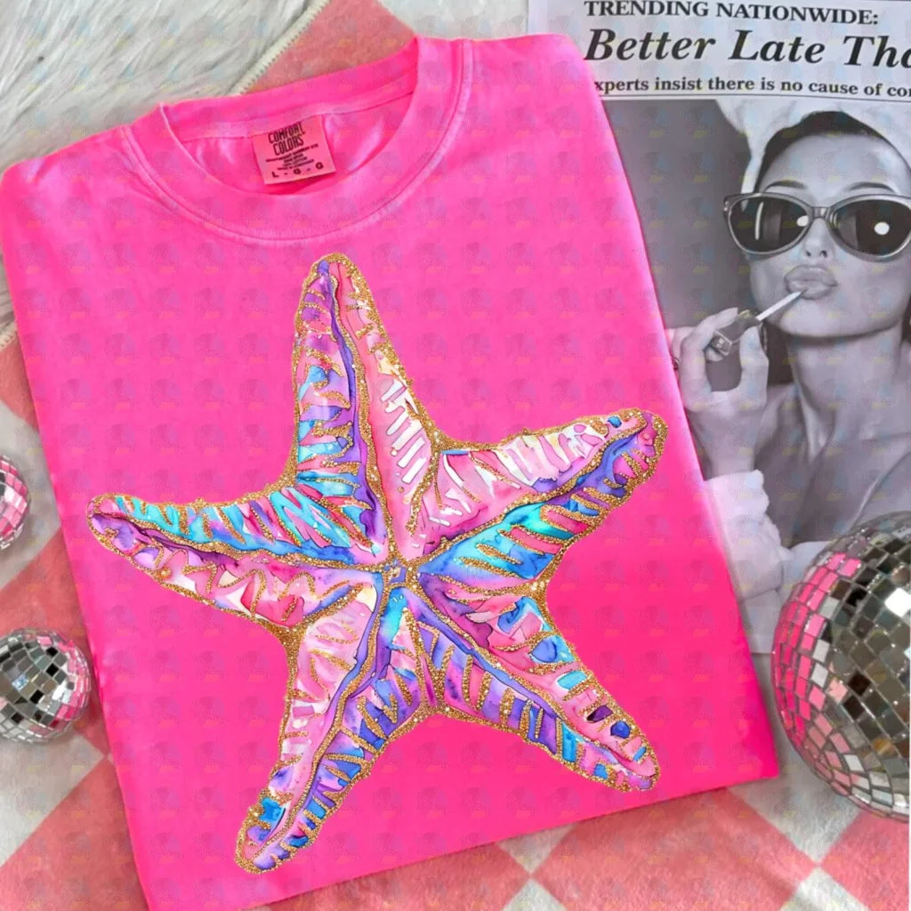 PRE- ORDER**COQUETTE STARFISH ** GLITTER CLEAR FILM SCREEN PRINT TRANSFER ** (Copy)