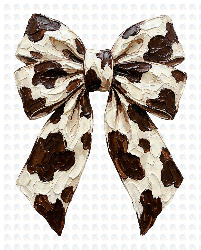 PRE- ORDER**COW PRINT BOW ** GLITTER CLEAR FILM SCREEN PRINT TRANSFER **