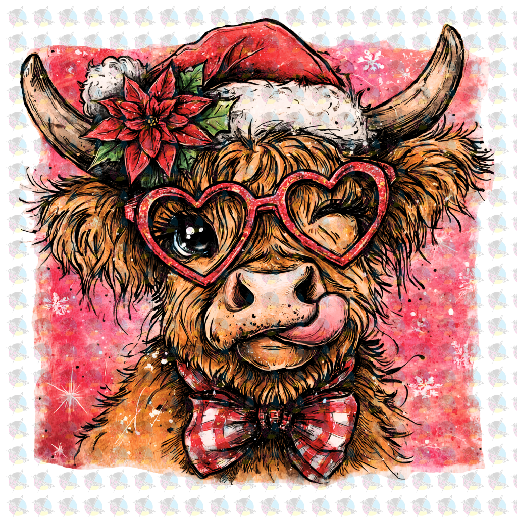 PRE-ORDER *CUTE CHRISTMAS HIGHLAND COW* GLITTER CLEAR FILM SCREENPRINT TRANSFER (Copy)