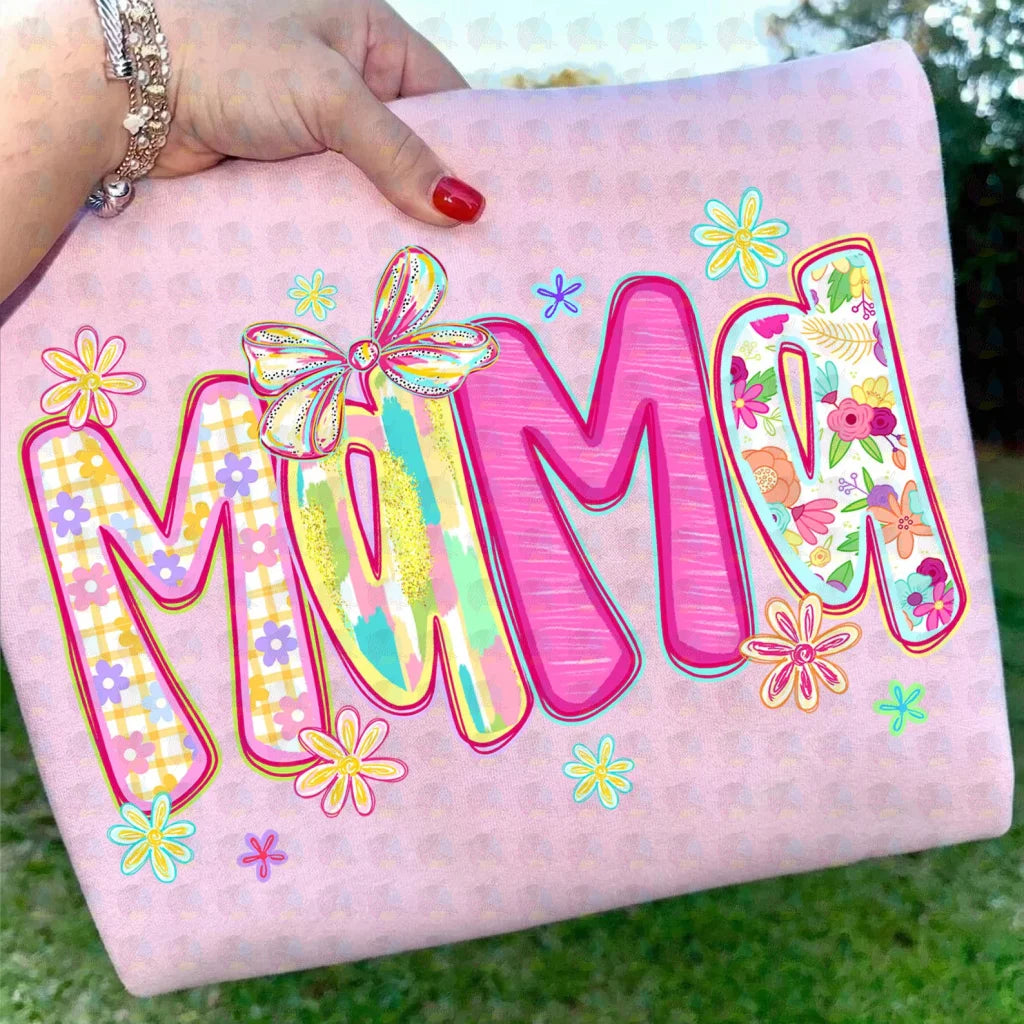PRE- ORDER**CUTE COLORFUL FLORAL MAMA ** GLITTER CLEAR FILM SCREEN PRINT TRANSFER *