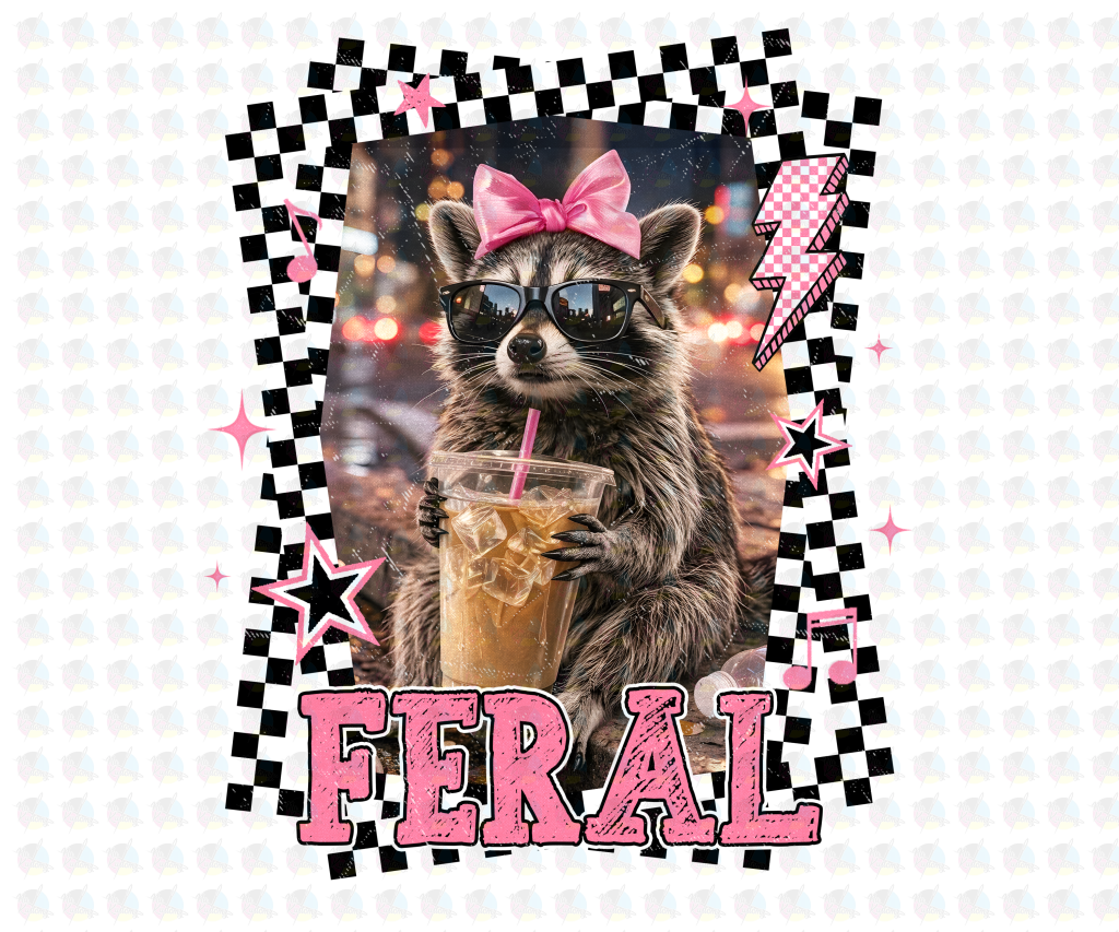 PRE- ORDER**FERRAL COFFEE RACCOON* GLITTER CLEAR FILM SCREEN PRINT TRANSFER **