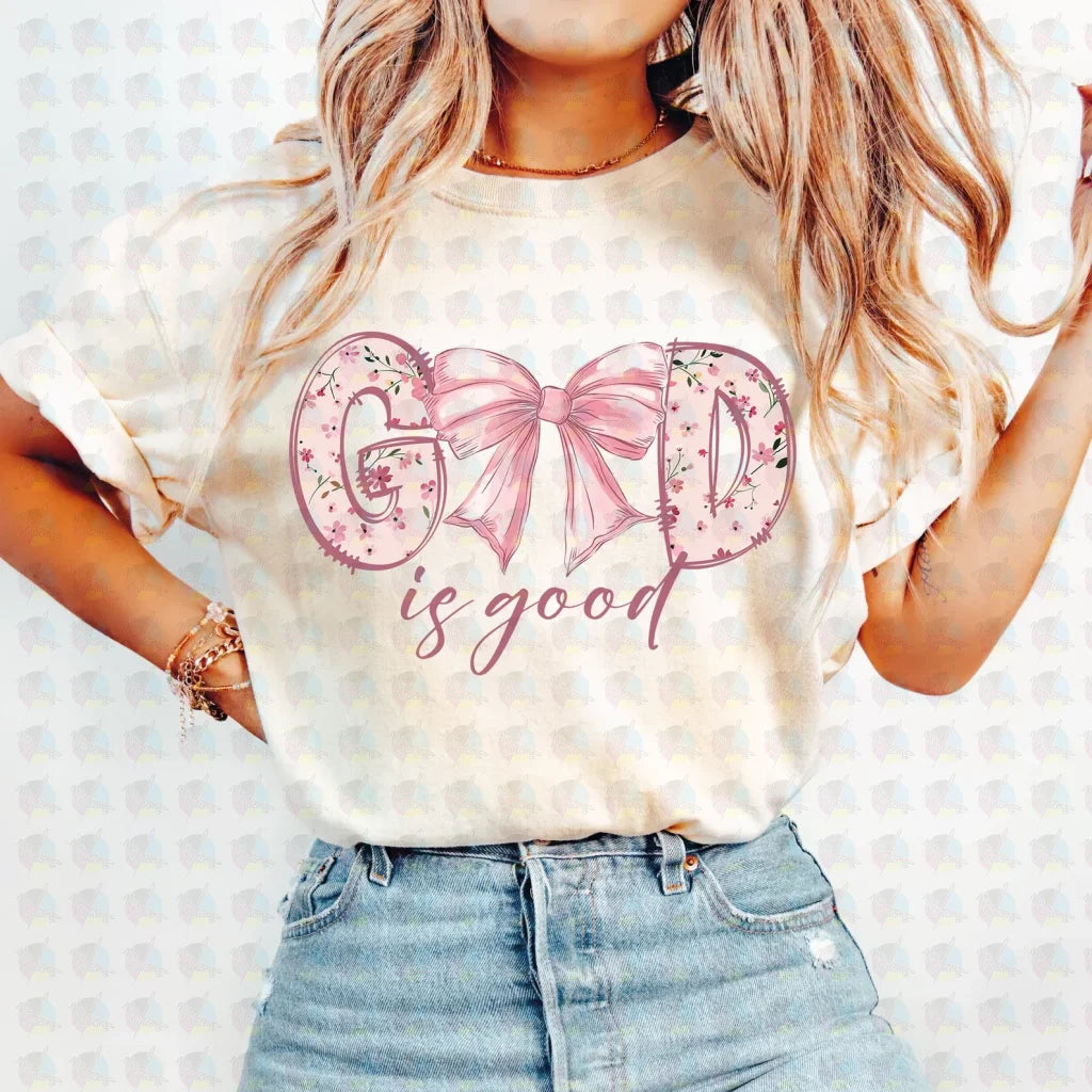 PRE- ORDER**GOD IS GOOD PINK** GLITTER CLEAR FILM SCREEN PRINT TRANSFER **