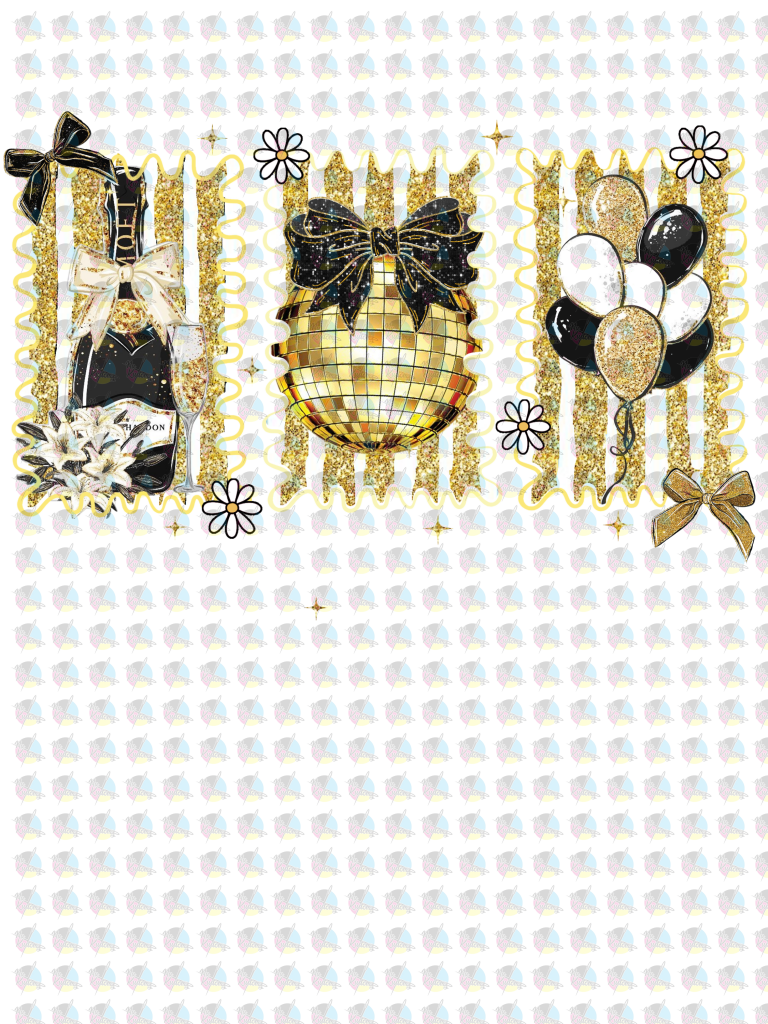 PRE-ORDER *HAPPY NEW YEAR BLACKAND GOLD * GLITTER CLEAR FILM SCREENPRINT TRANSFER (Copy)
