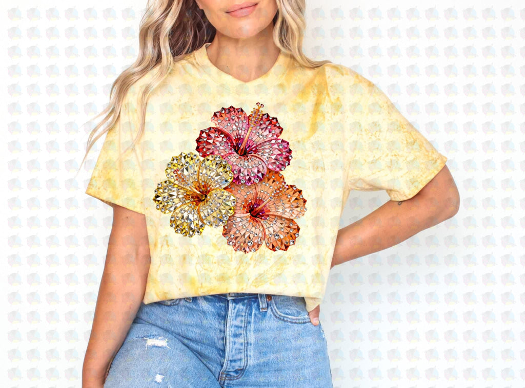 PRE- ORDER**HIBISCUS FLOWER ** GLITTER CLEAR FILM SCREEN PRINT TRANSFER **
