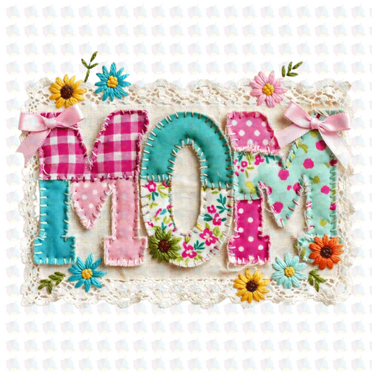 PRE- ORDER**LACE QUILTED MOM ** GLITTER CLEAR FILM SCREEN PRINT TRANSFER **
