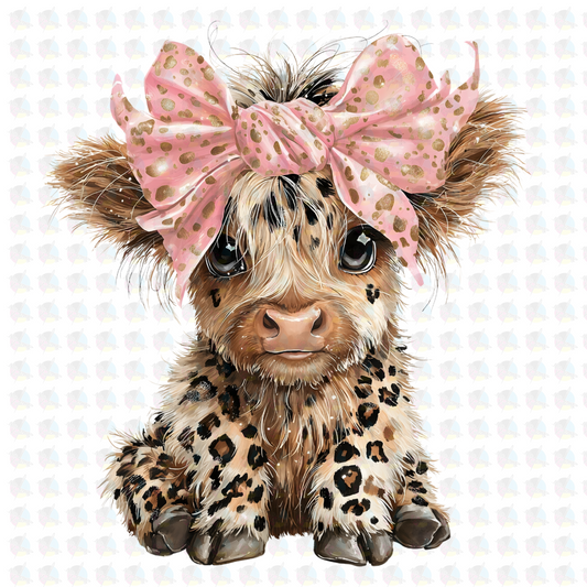 PRE- ORDER**LEOPARD COW ** GLITTER CLEAR FILM SCREEN PRINT TRANSFER **