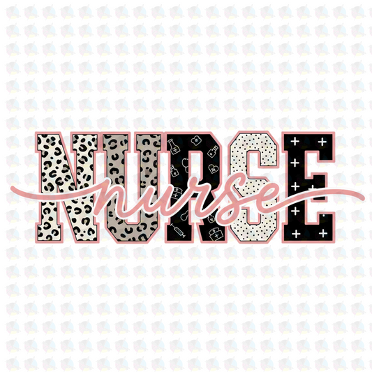 PRE- ORDER*LEOPARD NURSE ** GLITTER CLEAR FILM SCREEN PRINT TRANSFER **