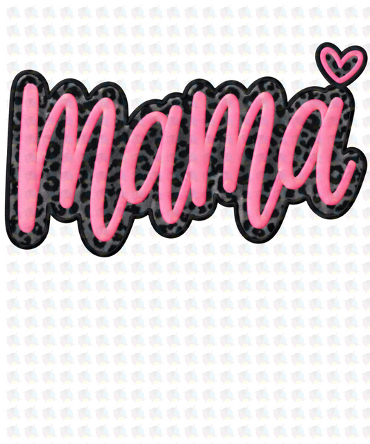 PRE- ORDER*NEON PINK LEPARD MAMA ** GLITTER CLEAR FILM SCREEN PRINT TRANSFER **