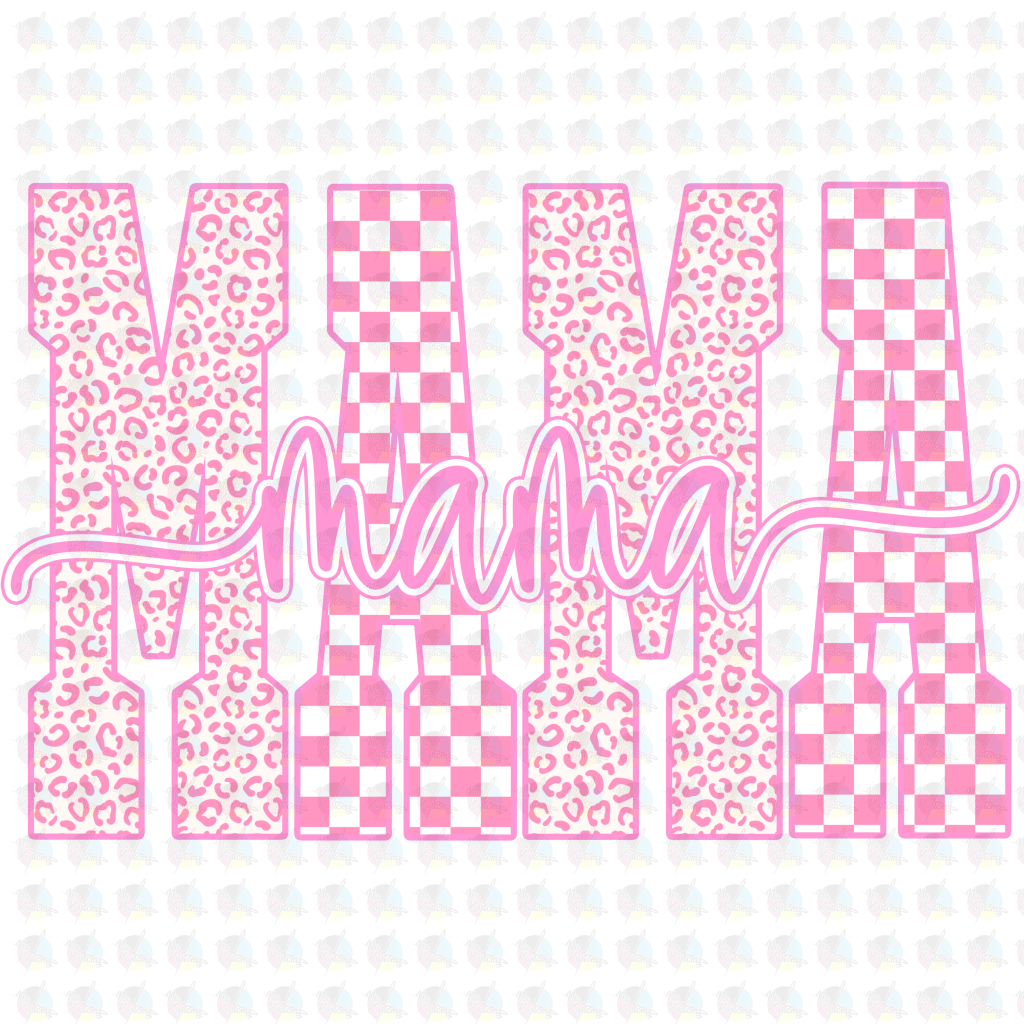 PRE- ORDER**PINK CHECKERED AND LEOPARD MAMA ** GLITTER CLEAR FILM SCREEN PRINT TRANSFER **
