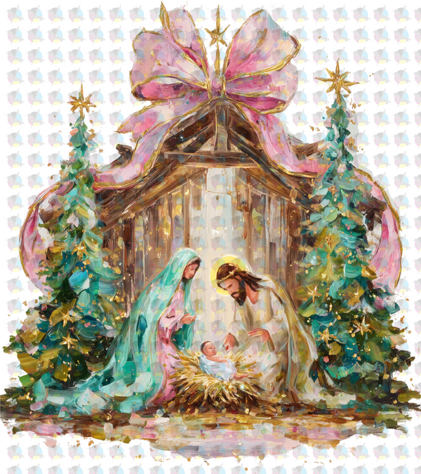 PRE-ORDER *PREPPY PAINTED NATIVITY SCENE* GLITTER CLEAR FILM SCREENPRINT TRANSFER