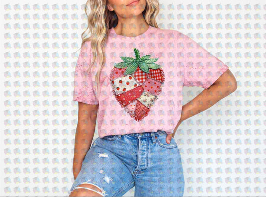 **PRE-ORDER** QUILTED STRAWBERRY ** GLITTER CLEAR FILM SCREEN PRINT TRANSFER **