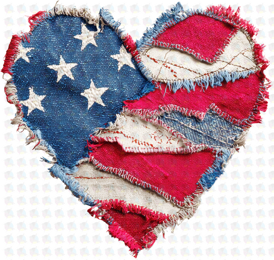PRE- ORDER**QUILTED USA HEART ** GLITTER CLEAR FILM SCREEN PRINT TRANSFER **