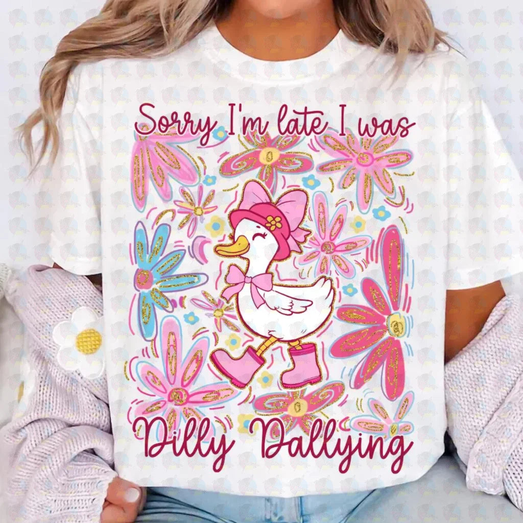 PRE- ORDER**SORRY IM LATE GOOSE ** GLITTER CLEAR FILM SCREEN PRINT TRANSFER ** (Copy)