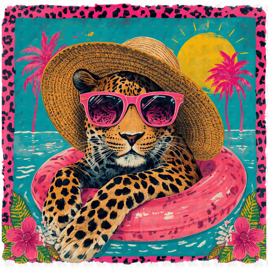 PRE- ORDER**SUMMER LEOPARD ** GLITTER CLEAR FILM SCREEN PRINT TRANSFER **
