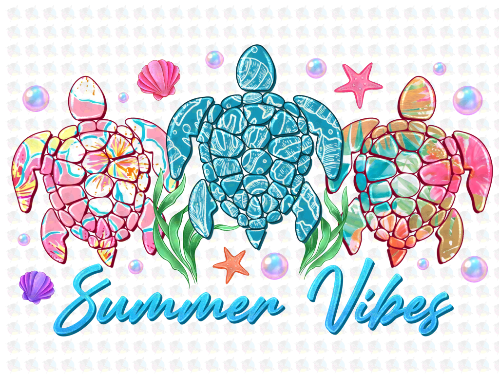 PRE- ORDER*SUMMER VIBES TURTLE ** GLITTER CLEAR FILM SCREEN PRINT TRANSFER ** (Copy)