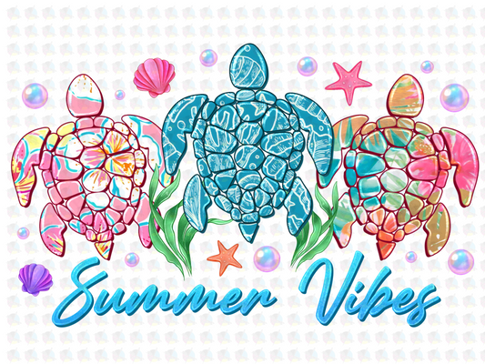 PRE- ORDER*SUMMER VIBES TURTLE ** GLITTER CLEAR FILM SCREEN PRINT TRANSFER ** (Copy)