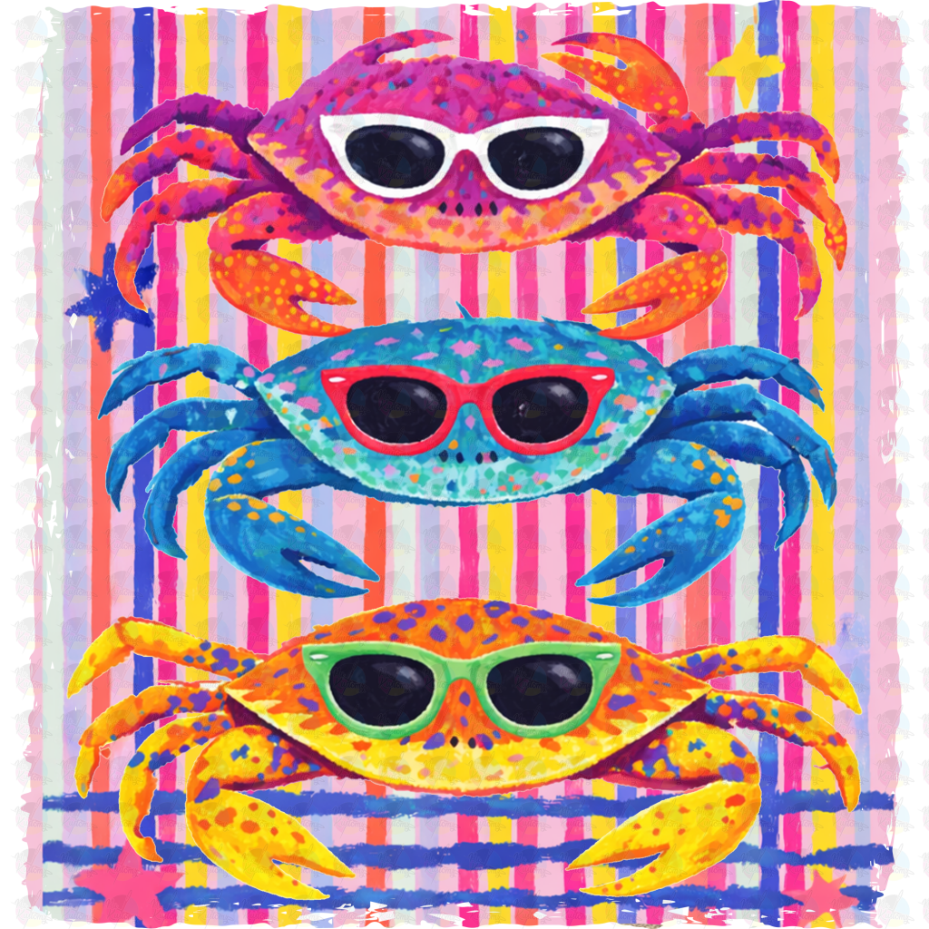 PRE- ORDER**SUN GLASSES CRABS ** GLITTER CLEAR FILM SCREEN PRINT TRANSFER ** (Copy)