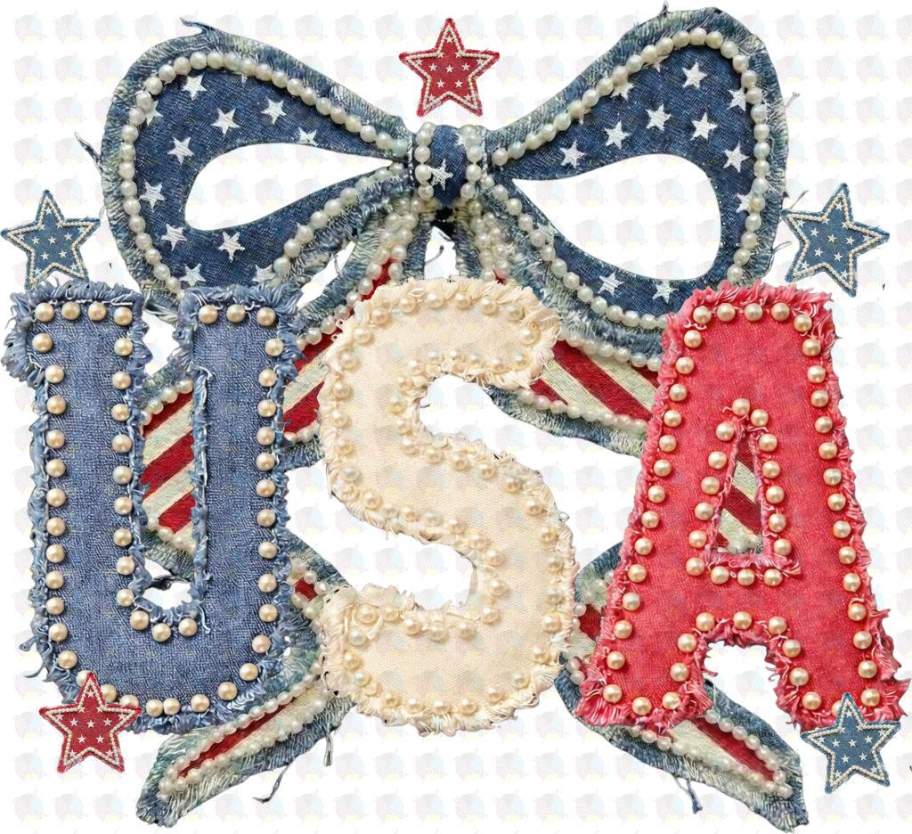 PRE- ORDER**USA BIG BLUE BOW ** GLITTER CLEAR FILM SCREEN PRINT TRANSFER **