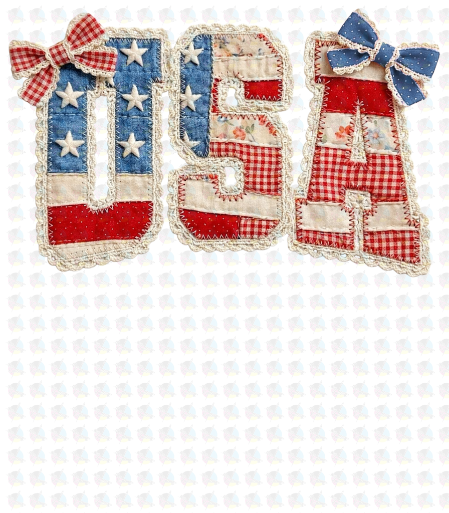 PRE- ORDER**USA QUILTED WITH BOWS ** GLITTER CLEAR FILM SCREEN PRINT TRANSFER **