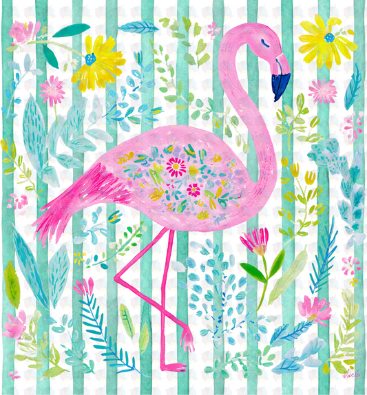 PRE- ORDER**WATER COLOR FLAMINGO ** GLITTER CLEAR FILM SCREEN PRINT TRANSFER **