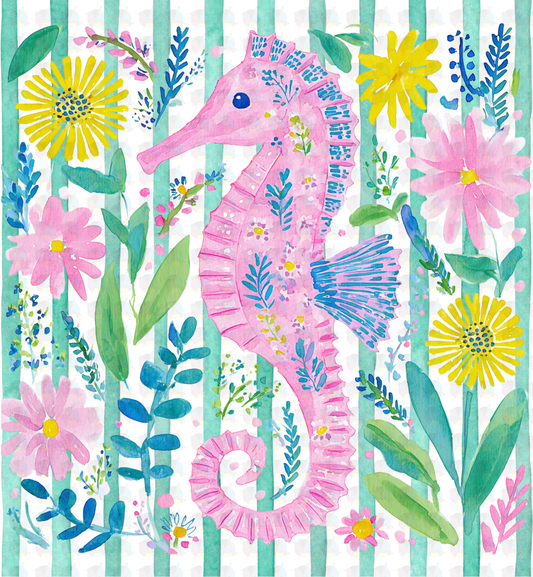 PRE- ORDER**WATER COLOR SEA HORSE ** GLITTER CLEAR FILM SCREEN PRINT TRANSFER ** (Copy) (Copy)