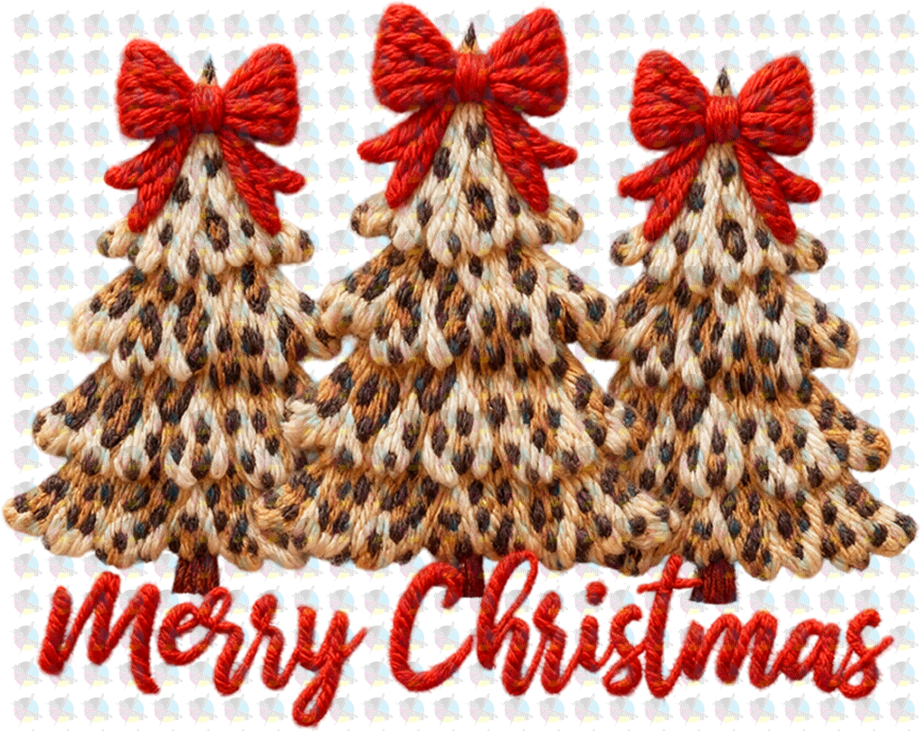 PRE-ORDER *YARN LEOPARD MERRY CHRISTMAS * GLITTER CLEAR FILM SCREENPRINT TRANSFER